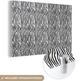MuchoWow® Glasschilderij 120x80 cm - Schilderij acrylglas - Dierenprint - Zebra - Zwart - Wit - Foto op glas - Schilderijen