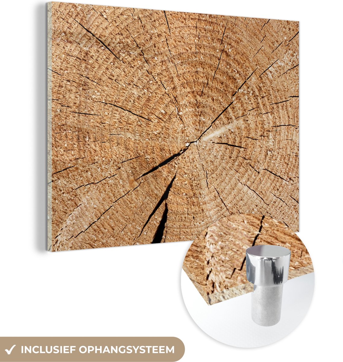 MuchoWow® Glasschilderij 40x30 cm - Schilderij acrylglas - Boomstam - Jaarringen - Hout -