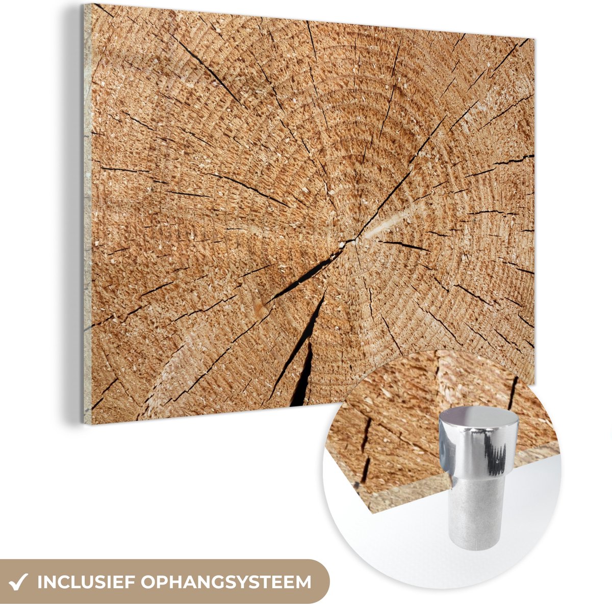 MuchoWow® Glasschilderij 90x60 cm - Schilderij acrylglas - Boomstam - Jaarringen - Hout -