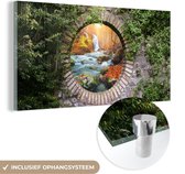 MuchoWow® Glasschilderij 120x60 cm - Schilderij acrylglas - Herfst - Waterval - Natuur - Doorkijk - Foto op glas - Schilderijen