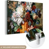 MuchoWow® Glasschilderij 120x80 cm - Schilderij acrylglas - Kunst - Oude meesters - Boeket bloemen in een urn - Foto op glas - Schilderijen