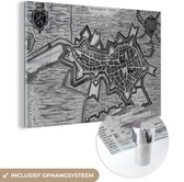 Plan historique en noir et blanc de la ville de Montagnes op Zoom Plexiglas - Plan d'étage 60x40 cm - Tirage photo sur Glas (décoration murale en plexiglas)