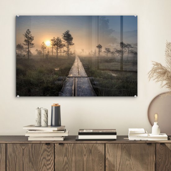 MuchoWow® Peinture sur verre 60x40 cm - Peinture sur verre acrylique - Forêt - Marais - Arbre - Photo sur verre - Peintures