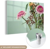 MuchoWow® Glasschilderij 120x80 cm - Schilderij acrylglas - Vaas - Bloemen - Boeket - Foto op glas - Schilderijen