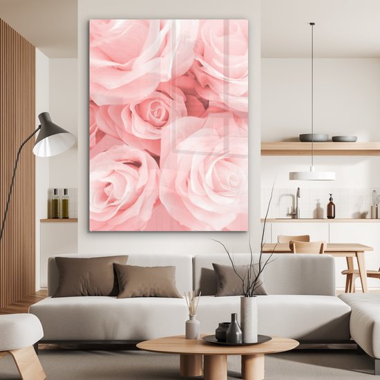 MuchoWow® Peinture sur verre 120x160 cm - Peinture sur verre acrylique - Roses - Fleurs - Rose - Photo sur verre - Peintures