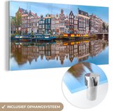 MuchoWow® Glasschilderij 80x40 cm - Schilderij acrylglas - Amsterdam - Panorama - Grachten - Foto op glas - Schilderijen