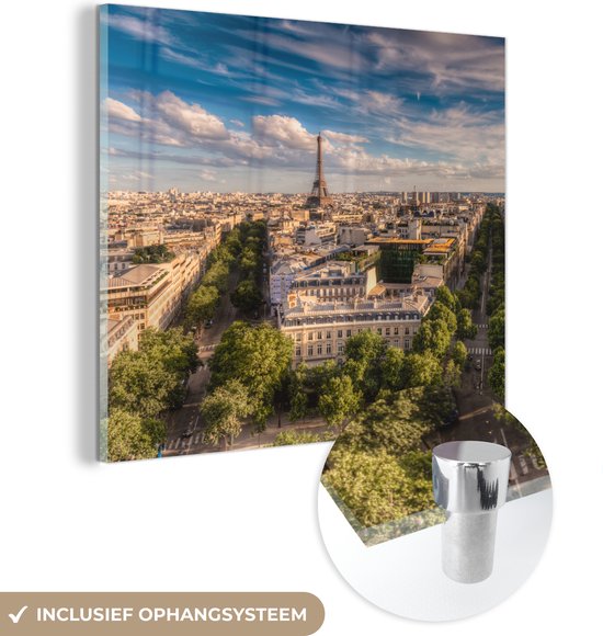 MuchoWow® Peinture sur verre 20x20 cm - Peinture acrylique sur verre - Tour Eiffel - Paris - Maison - Photo sur verre - Peintures