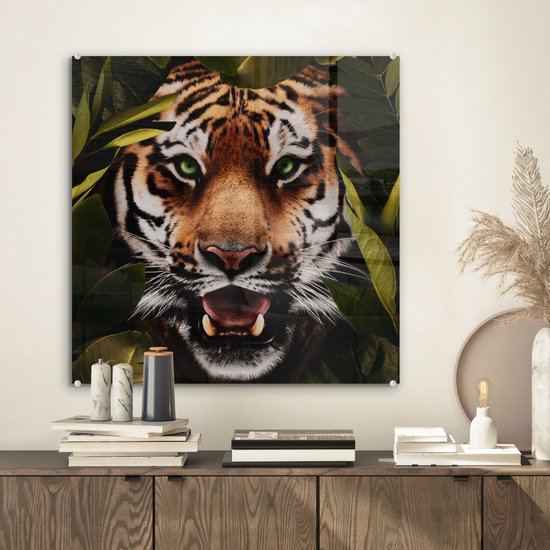 Peinture sur Verre - Tigre - Feuilles - Animaux - 50x50 cm - Peintures sur Verre Peintures - Photo sur Glas