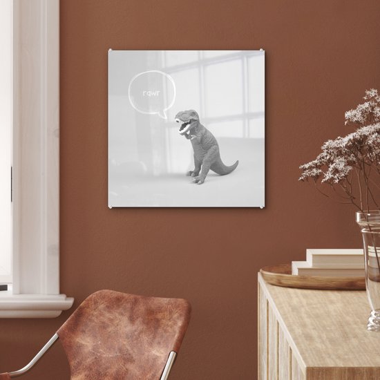 Peinture sur Verre - Dinosaurus - Zwart - Wit - Citations - 50x50 cm - Peintures sur Verre Peintures - Photo sur Glas