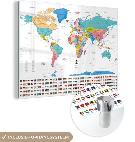 Peintures en plexiglas - Wereldkaart - Couleurs - Drapeau - 160x120 cm