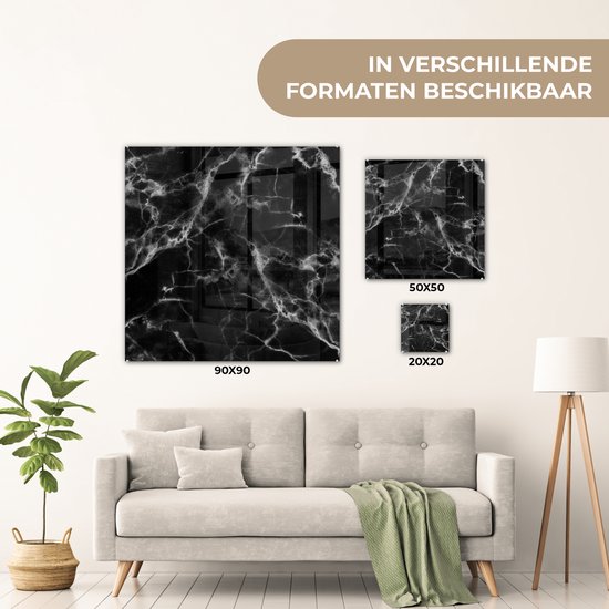 Peinture sur Verre - Marbre - Zwart - Wit - Chic - 90x90 cm - Peintures sur Verre Peintures - Photo sur Glas
