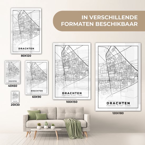 MuchoWow® Peinture sur verre 20x30 cm - Peinture sur verre acrylique - Carte - Drachten - Zwart - Wit - Photo sur verre - Peintures