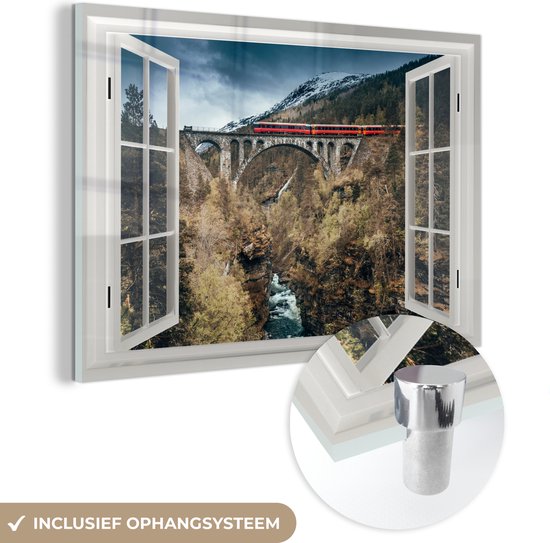 Peinture sur Verre - Voir à Travers - Montagnes - Pont - 90x60 cm - Peintures sur Verre Peintures - Photo sur Glas