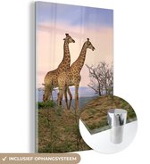 MuchoWow® Glasschilderij 120x180 cm - Schilderij acrylglas - Giraffes - Lucht - Landschap - Foto op glas - Schilderijen