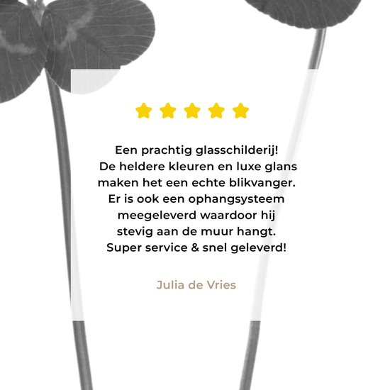 Peinture sur verre - Trèfle à Klavertje vier feuilles et trèfle à trois feuilles - noir et blanc - 90x120 cm - Peintures sur Verre Peintures - Photo sur Glas