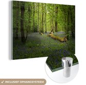 MuchoWow® Glasschilderij 90x60 cm - Schilderij acrylglas - Bloemen - Bos - Blauw - Foto op glas - Schilderijen