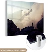 MuchoWow® Glasschilderij 80x60 cm - Schilderij acrylglas - Zonsondergang bij de Triglav berg in het Nationaal park Triglav - Foto op glas - Schilderijen