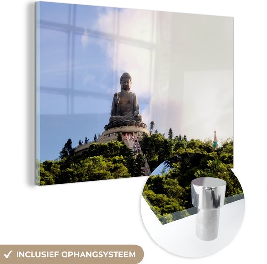 Rayons de soleil sur le Bouddha Tian Tan en plexiglas Honkong 30x20 cm - petit - Tirage photo sur verre (décoration murale en plexiglas)