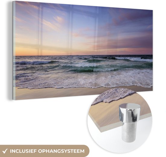 MuchoWow® Glasschilderij 80x40 cm - Schilderij acrylglas - Strand - Pastel - Kleuren - Foto op glas - Schilderijen