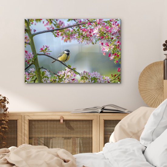 Peinture sur Verre - Vogel - Arbre - Fleur - 60x40 cm - Peintures sur Verre Peintures - Photo sur Glas