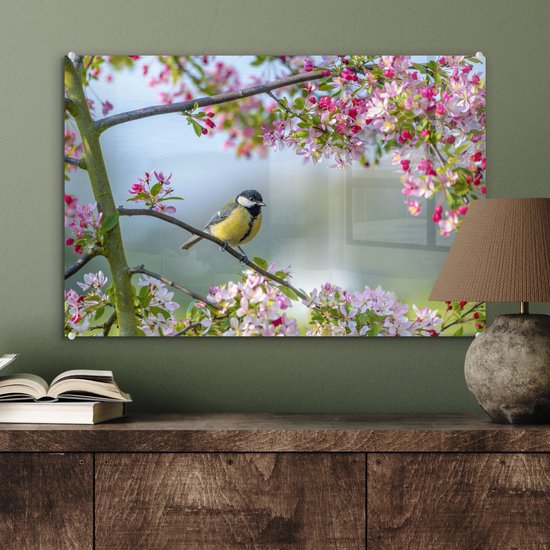 Peinture sur Verre - Vogel - Arbre - Fleur - 60x40 cm - Peintures sur Verre Peintures - Photo sur Glas