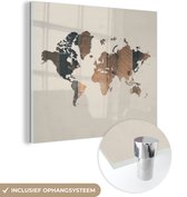 MuchoWow® Glasschilderij 50x50 cm - Schilderij acrylglas - Wereldkaart - Bruin - Hout - Foto op glas - Schilderijen