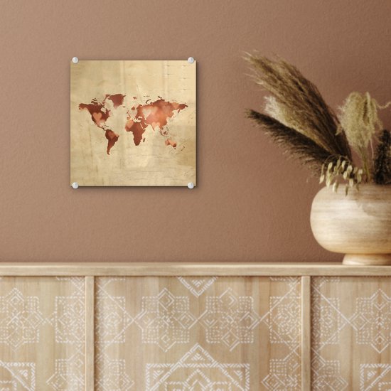 Peinture sur Verre - Carte du Wereldkaart - Amour - Couleurs - 20x20 cm - Peintures sur Verre Peintures - Photo sur Glas