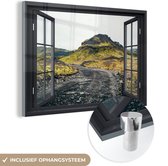 MuchoWow® Glasschilderij 30x20 cm - Schilderij acrylglas - Doorkijk - Berg - Zwart - Foto op glas - Schilderijen