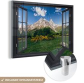 MuchoWow® Glasschilderij 90x60 cm - Schilderij acrylglas - Doorkijk - Natuur - Berg - Foto op glas - Schilderijen