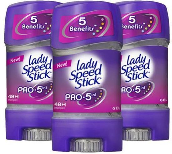 Lady Speed Stick Pro Gel déodorant anti-transpirant 5 en 1 - Fournit jusqu'à 48 heures de Protection contre la transpiration et hydrate la peau - 3 X 65g - Value Pack