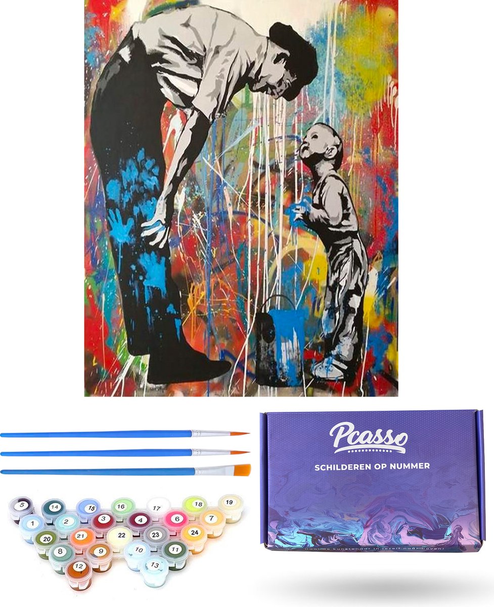 Pcasso ® Banksy - Incl. 3 Penselen & Geschenkverpakking - Schilderen Op Nummer - Schilderen Op Nummer Volwassenen & Kinderen - Schilderen Op Nummer Dieren - Kleuren Op Nummer - 40x50 cm - Professionele 26-Delige Set