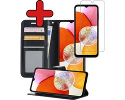 Hoesje - Met Screenprotector - Geschikt voor Samsung Galaxy A14 - Luxe Pasjeshouder - Flipcase - Bookcase Portemonee - Flip Case - Kunstleer Book Case - Book Cover - Walletcase - Portemonneehoes - Telefoonhoes - Zwart