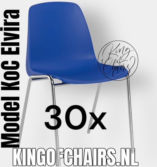 King of Chairs -set van 30- model KoC Elvira blauw met verchroomd onderstel. Kantinestoel stapelstoel kuipstoel vergaderstoel tuinstoel kantine stapel stoel kantinestoelen stapelstoelen kuipstoelen arenastoel Helene schoolstoel bezoekersstoel