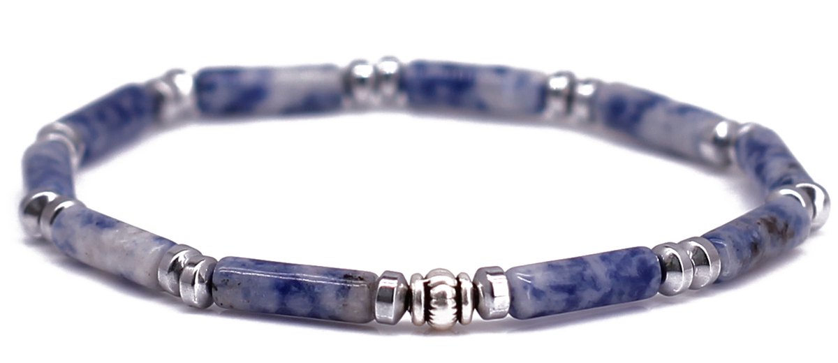 Fortuna Beads – Italia Blue Spot Stone – Kralen Armband – Heren & Dames – Wit Blauw – 20cm