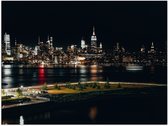 Poster (Mat) - Skyline in New York in de Nacht - 100x75 cm Foto op Posterpapier met een Matte look