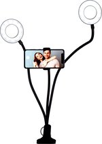 Grundig Selfie Studio Ringlamp - 2x Lampen - Selfie Lamp - Social Media en Vlogs - met Tafelklem - Flexibele Hals - USB