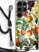 Case Company® - Hoesje met koord geschikt voor Samsung Galaxy S23 Ultra hoesje met Koord - Classic Flora - Telefoonhoesje met Zwart Koord - Bescherming aan alle Kanten en Over de Schermrand