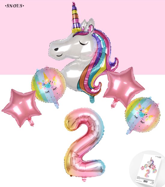 * Snoes * Unicorn * Eenhoorn Rainbow XL * Tweede verjaardag * Hoera 2 Jaar * Birthday * Ballon Cijfer 2