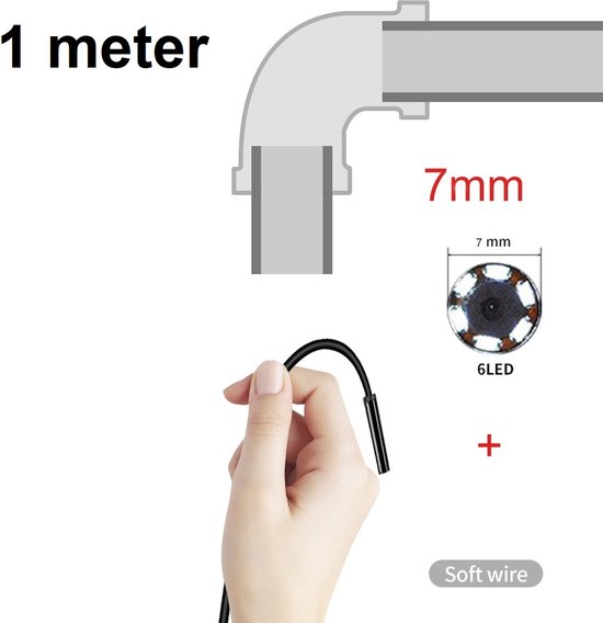 TechU™ Mini Endoscoop met Camera – 1 meter lang – 7mm Diameter Softwire –  IP67... | bol.com