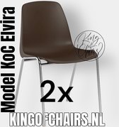 King of Chairs -set van 2- model KoC Elvira bruin met verchroomd onderstel. Kantinestoel stapelstoel kuipstoel vergaderstoel tuinstoel kantine stoel stapel kantinestoelen stapelstoelen kuipstoelen stapelbare keukenstoel Helene eetkamerstoel
