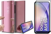 Hoesje geschikt voor Samsung Galaxy A54 - Screen Protector FullGuard - Book Case Spiegel Roségoud & Screenprotector