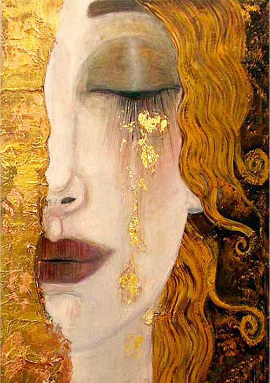 Allernieuwste.nl® Canvas Schilderij Gustav Klimt: Gouden Tranen - Poster - Vrouw - Kunst - Modern Graffiti - 50 x 75 cm Kleur