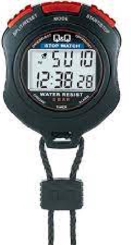 Q Q stopwatch tijdaanduiding datum kalender 5 bar waterdicht zwart rood lange. bol