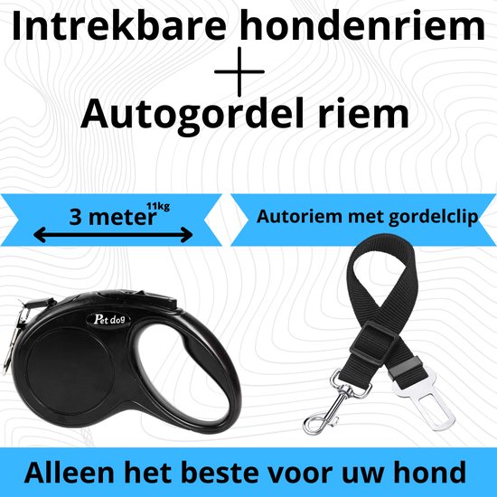 Lange lijn hond - Antislip - 20mm x 3m - Met handvat - Zwart - K9 Shop