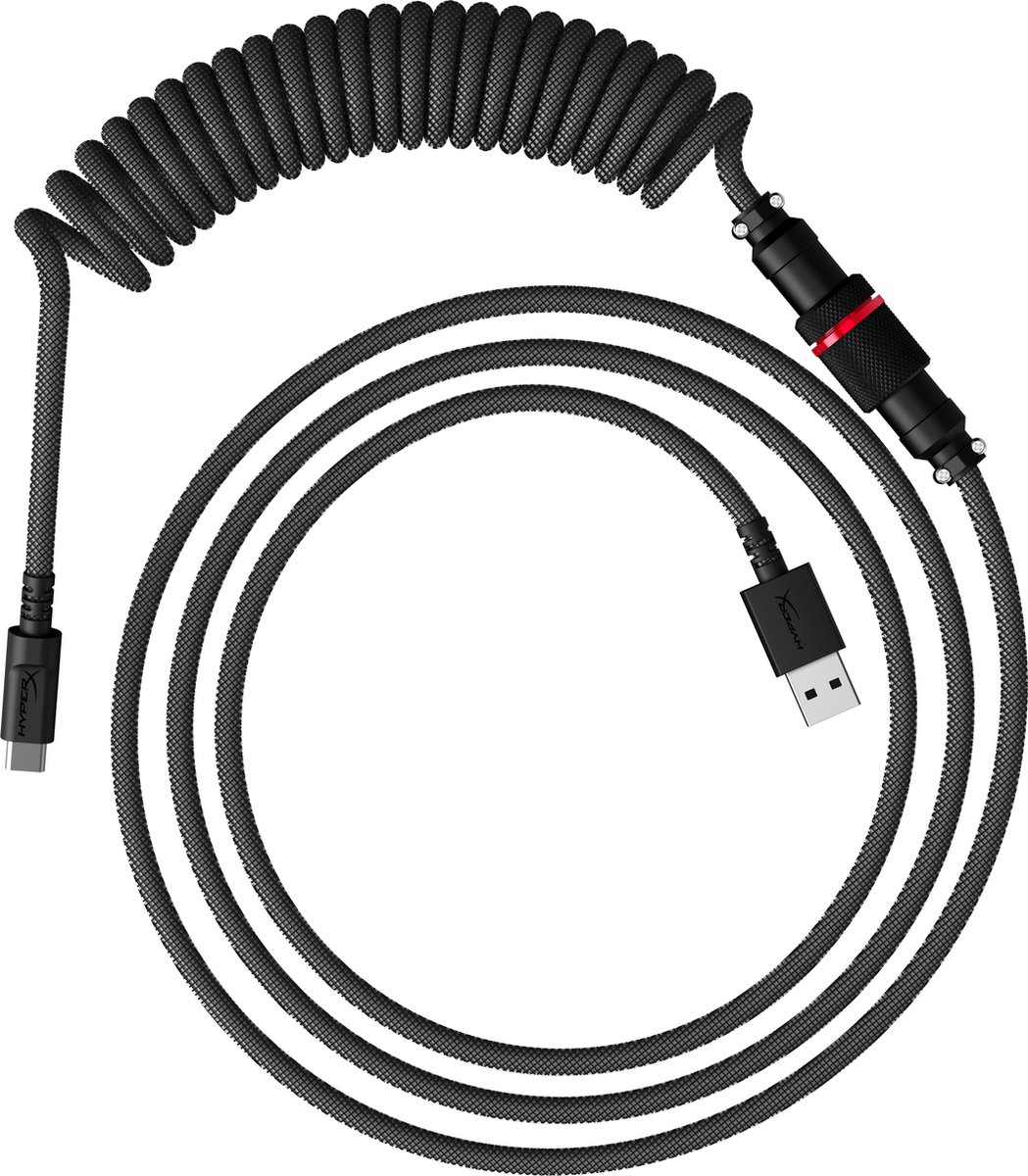 HyperX - USB-C Kabel - Spiraalontwerp - Grijs/Zwart