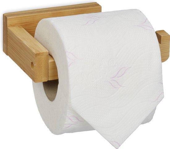 Relaxdays toiletrolhouder bamboe - zelfklevende wc rolhouder muur - wc  papier houder wand | bol