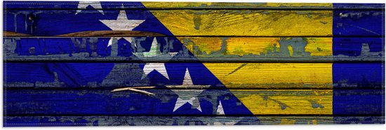 WallClassics - Vlag - Vlag van Bosnië op Houten Planken - 60x20 cm Foto op Polyester Vlag