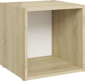 vidaXL - Tv-meubel - 37x35x37 - cm - bewerkt - hout - wit - en - sonoma - eikenkleurig