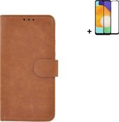 Hoesje Geschikt voor Samsung Galaxy A13 5G - Bookcase - Screenprotector A13 5G - Samsung A13 5G Hoes Wallet Book Case Bruin + Full Screenprotector