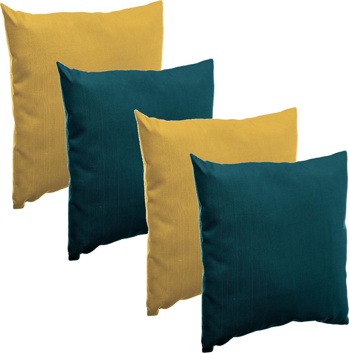 Hesperide Bank/sier/tuin kussens - binnen/buiten - set 4x stuks - geel/emerald groen - 40x40 cm